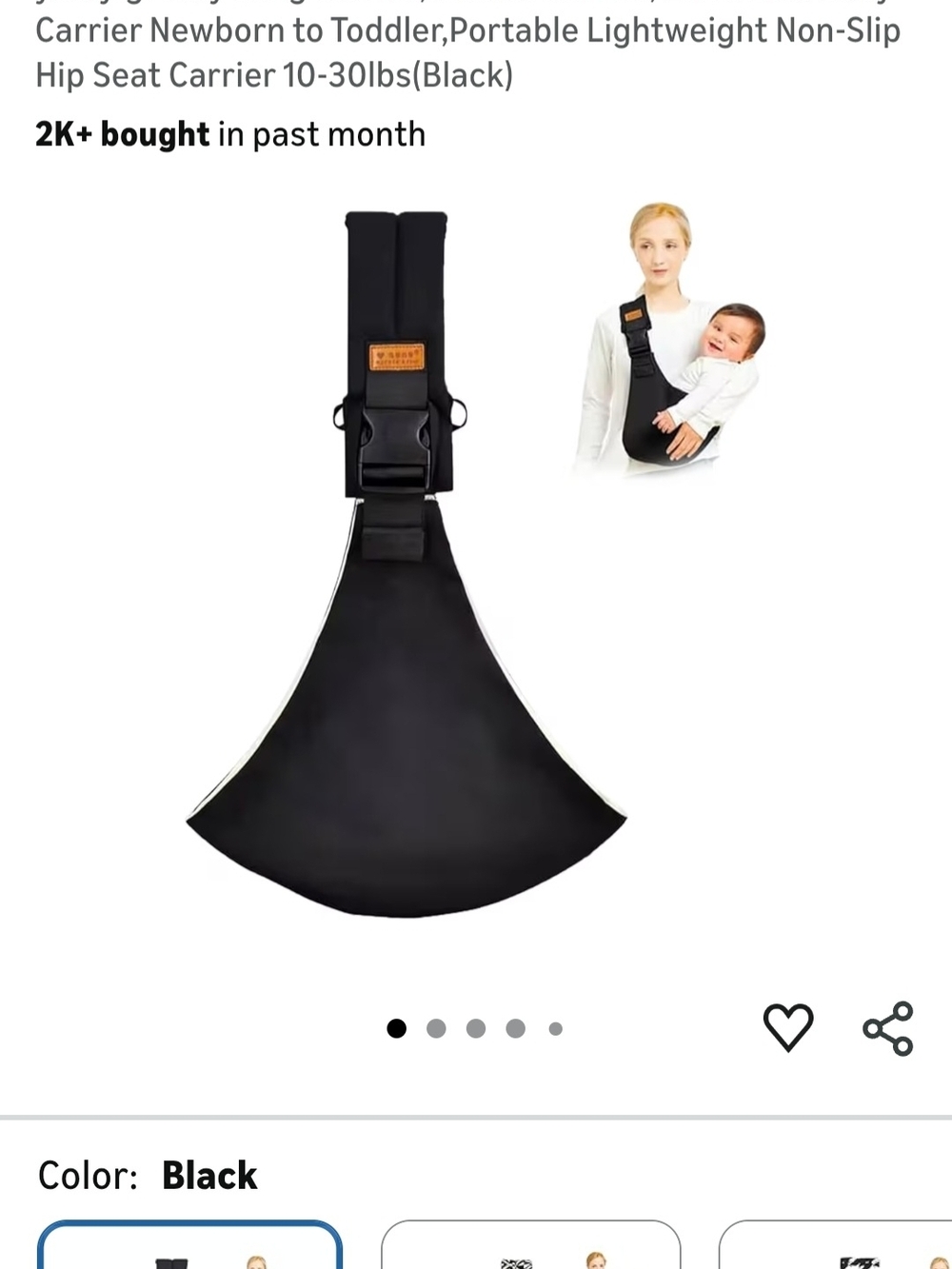 Black Baby Hip Seat Carrier with Orange Accent Patch